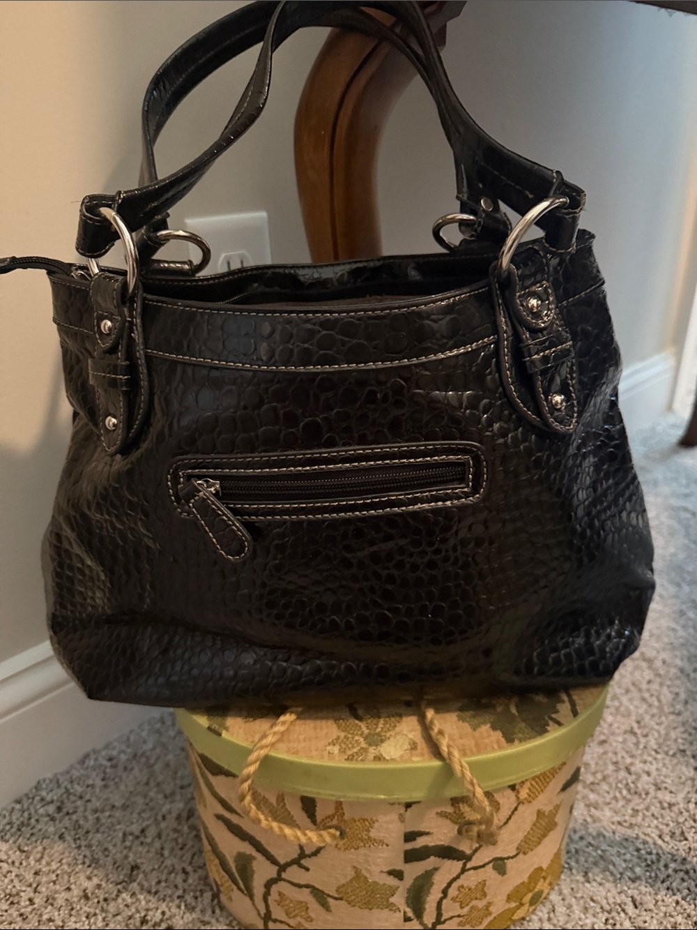 Nine West Black Croc-Embossed Shoulder Bag with Silver Accents - Picture 2 of 9